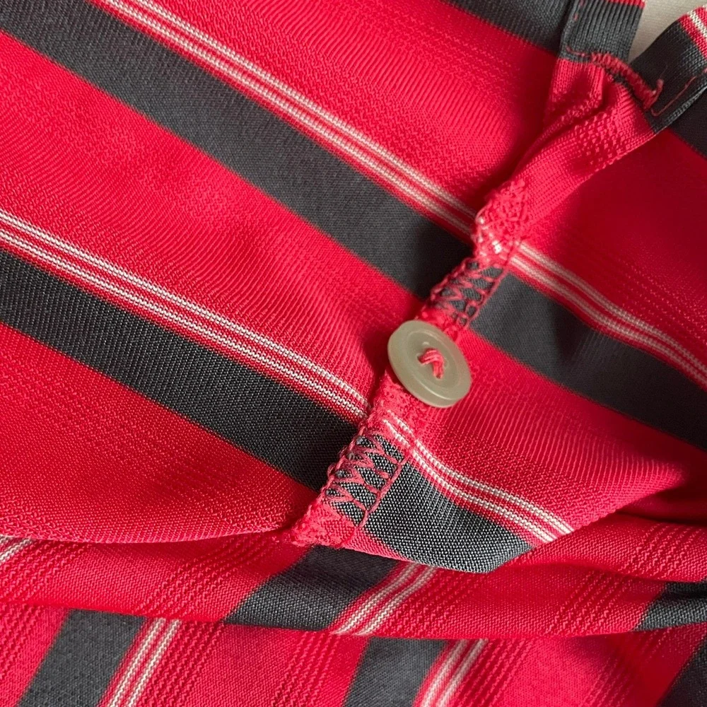 Adidas Men's Golf Climalite Polo Shirt Red Navy Blue Striped Short Sleeve XL